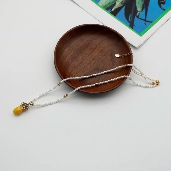 *50% OFF! Pineapple & Pearl necklace golden beaded pearls boho chic beach - Picture 5 of 8